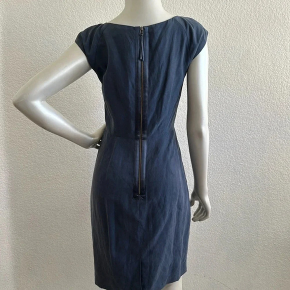 Rebecca Taylor Mason Blue Cap Sleeve Ruffle Linen Sheath Dress NWT Sz.6 - Picture 3 of 8